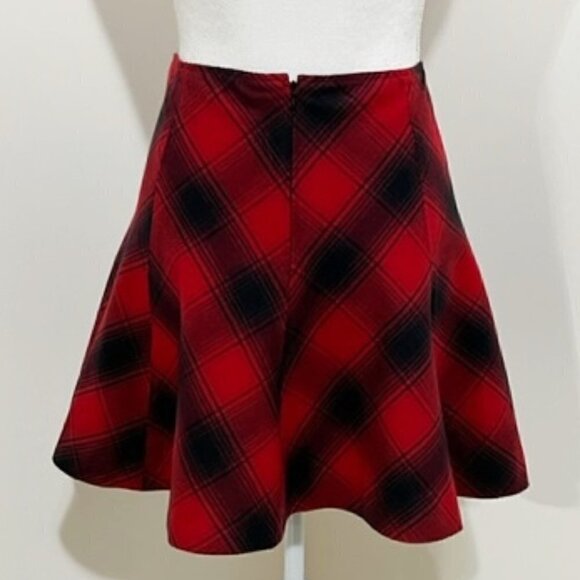 Polo Ralph Lauren Red & Black Checked Skirt Wool Blend Silk Lined - Picture 2 of 5